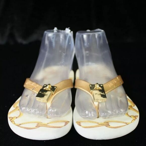 Miss Trish Ssize 5.5 Uk3 Euro 36 Thong Flip Flops Chains Gold Lock. - Picture 5 of 9